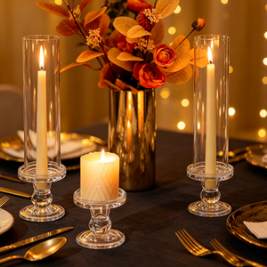 <strong>Hurricane</strong> Wind-proof Sleeve <strong>Glass</strong> Tube High Base <strong>Glass</strong> <strong>Candle</strong> <strong>Holder</strong> for 2.2cm Taper <strong>Candles</strong> Outdoor Party Wedding Decoration - Product Image 3