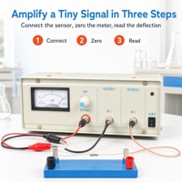 Amplificateur de micro-courant alimenté par batterie, amplificateur de signal à 4 piles AA, compteur de micro-ampères à zéro central, équipement pédagogique tout en métal