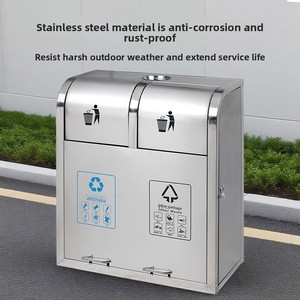 Thùng rác ngoài trời bên trong, hộp tái chế công viên kim loại, Thùng rác phân loại ba tổ hợp bằng thép không gỉ - Product Image 3