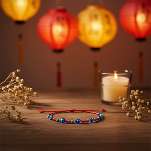 Braccialetto con perline a cinque occhi del Festival delle Sette Stelle, filo rosso con perline blu a forma di occhio diabolico, gioielli di moda da donna - Product Image 3