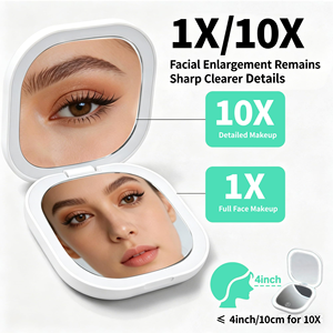 Rechargeable Smart LED 3-Color Light Adjustable Brightness Double-Sided 1x/3x Pocket Portable Compact Makeup <b>Mirror</b> Custom Logo - Product Image 2