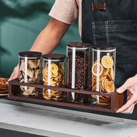 Kit d'organisation d'étagères de cuisine de style rétro vintage, récipient de rangement en verre avec couvercle en bois