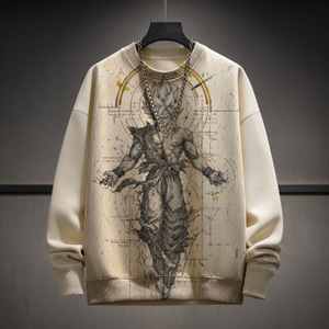 <b>Men's</b> Printed Crewneck Sweatshirt 100% Cotton Regular Sleeve Breathable Knitted <b>Pullover</b> Spring Casual Wear - Product Image 3