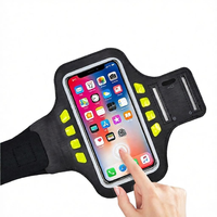 Brassard de course lumineux à LED, support universel pour téléphone, lumière de sécurité nocturne, compatible écran tactile, résistant à la transpiration, ajustable, étui de sport, équipement de gym