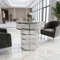 Table à gâteau de luxe en cristal argenté, structure en acier inoxydable avec plateau en verre transparent, tables de banquet pour la décoration de mariage et la réception