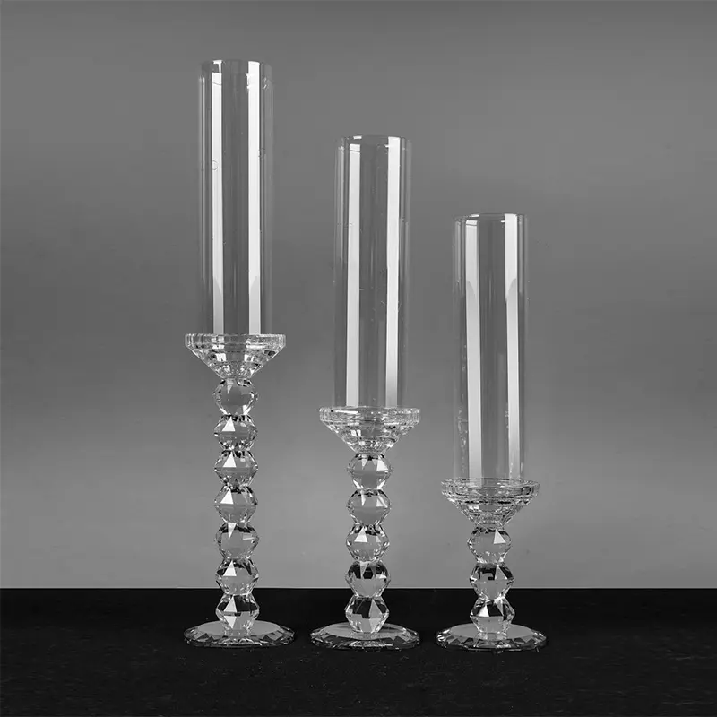Set of 3 Vintage Decorative Acrylic Wedding Crystal Candle Holder for Table Centerpieces