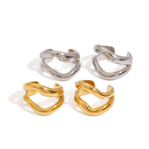 Pendientes de Moda de Acero Inoxidable 316L, Chapados en Oro de 14k y 18k, Pendientes Finos Tipo Brazalete, Sin Perforación, para Mujer - Product Image 5