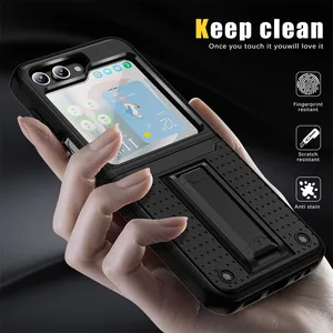 Defender Kickstand Phone Cases For Samsung Z Flip 5 4 3 Rugged Armor Design Dual Layers Shockproof Protect Cover With Holder