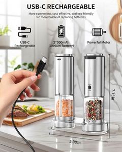 New Adjustable Speed Electric Salt & <b>Pepper</b> <b>Grinder</b> Set with Plastic Body Rechargeable <b>Pepper</b> Mill and Light - Product Image 4