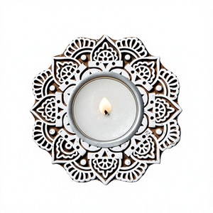 Round Wooden <b>Tea</b> <b>Light</b> Holder With Mandala Design For Home Decoration - Product Image 1