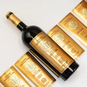 Etiqueta de vinho em alumínio macio para garrafa de luxo personalizada com logotipo em relevo metálico e embalagem à prova d'água