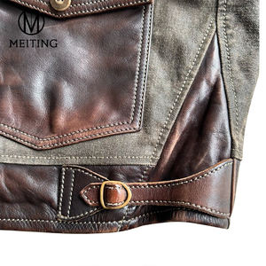 جودة عالية خمر الفاخرة للماء سترة جلدية للرجال مخصص الوقوف طوق مع قماش قماش لفصل الشتاء - Product Image 4