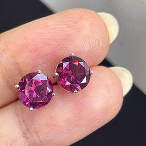 Xinfly Solid 18K Gold Garnet <b>Stud</b> <b>Earrings</b> 3.20ctw Round Brilliant Cut AU750 Solitaire <b>Fine</b> Jewelry for Women - Product Image 5