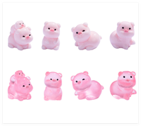Vente en gros de jouets de collection d'animaux en vrac figurines de jardin miniatures en résine de micro-dessin animé 3D cochon artificiel rose brillant