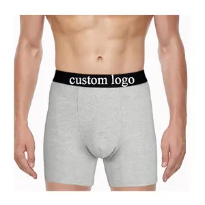 Bóxer largo de algodón liso para hombre, ropa interior con logotipo personalizado, calzoncillos elásticos clásicos de alta calidad