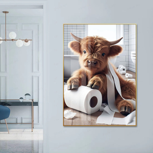 Highland gia súc phòng tắm trang trí nội thất Vải tường nghệ thuật động vật theo chủ đề phụ kiện phòng tắm - Product Image 4