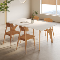 Ensemble table et chaises de salle à manger rectangulaire moderne en chêne massif style crème avec plateau en pierre, mécanisme coulissant durable, 6 places, à assembler
