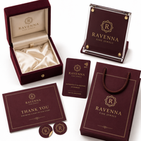 Caja Magnética de Terciopelo para Joyería, Color Borgoña Dorado, con Exhibidor Acrílico, Bolsa para Tarjetas NFC, para Marcas de Joyería Vintage, Antiguas y de Herencia