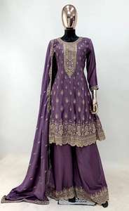 Premium Wedding Collection Palazzo Suit en Chinon con bordado Work y Dupatta Elegante traje de fiesta para mujer - Product Image 3