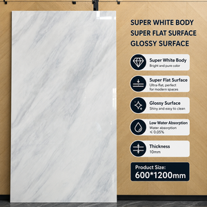 Carrelage en porcelaine super blanc brillant Foshan 600x1200mm, surface ultra plate, double absorption zéro, carrelage intérieur commercial - Product Image 3