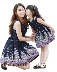 Printing style sleeveless parent-child frock dress Mother and Daughter dress design