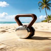 Kettlebell haltère en bois de noyer 12 kg avec cœur en acier inoxydable, poignée ergonomique, écologique, portable, pour entraînement de force à domicile