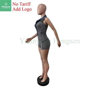 <strong>Women's</strong> Stretch Jean <strong>Robe</strong> Sexy Denim Overalls Casual Summer Pullover 2025 New Ribbed Denim <strong>Jumpsuit</strong> Shorts - Product Image 5