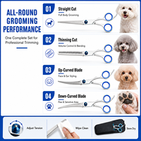 Juego de Tijeras Profesionales para Peluquería Canina y Felina, 4 Piezas, Curvas, Afiladas, de Acero Inoxidable Resistente