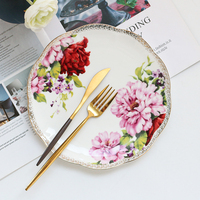 Assiettes de mariage en porcelaine fine, design personnalisé, bord doré, assiette de dîner de luxe en porcelaine pour mariage