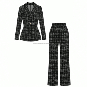 Custom Plaid <strong>Tweed</strong> blazer Wide Leg Pant <strong>Suit</strong> Set for Women Business Career Wear Ladies - Product Image 6