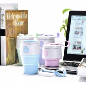 Mug de voyage pliable en plastique personnalisé avec logo, 395 ml, vente en gros, sans BPA, en silicone, avec couvercle - Product Image 3