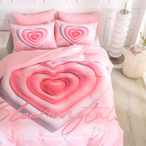 Set di Biancheria da Letto con Cuori <span class=keywords><strong>Rosa</strong></span> Stampati in 3D - <span class=keywords><strong>Copripiumino</strong></span> in Fibra Sintetica 3 Pezzi - Product Image 3