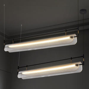 Lustre Minimaliste Artistique de Designer Italien pour Restaurant Salle à Manger Comptoir d'Îlot - Luminaire Suspendu Linéaire Longue Bande - Product Image 2