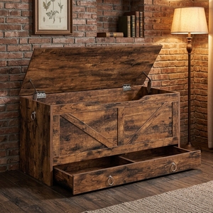 Panca rustica in legno per ingresso e contenitore portaoggetti/giocattoli <span class=keywords><strong>con</strong></span> cerniere robuste, mobiletto <span class=keywords><strong>scarpiera</strong></span> per la casa, supporta 100 kg - Product Image 1