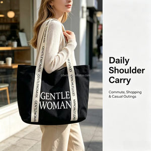 Sac fourre-tout en toile de coton imprimé avec sangle personnalisée, sac de shopping publicitaire tendance, sac fourre-tout promotionnel - Product Image 1