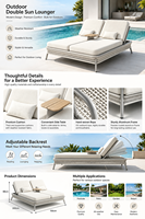 Chaise longue double d'extérieur réglable en aluminium avec cordes et coussins, table centrale et latérale pour piscine, hôtel, complexe, OEM ODM