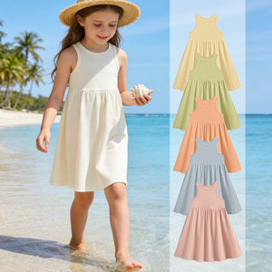 DC Mode Enfant Robes Filles Coton Biologique Tricot Sans Manches Tank Petites Filles 12M-7Y Été Détente Maison - Product Image 1