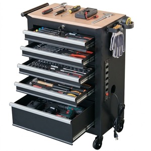 ตู้เก็บอุปกรณ์ช่างตัดผมแบบเคลื่อนที่ 5 ลิ้นชัก ยี่ห้อ OEM พร้อมปลั๊กไฟและที่วางไดร์เป่าผม - Product Image 3