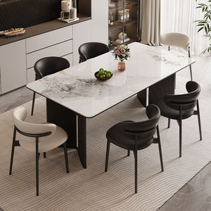 Modern Minimalist Dining <b>Table</b> Set 6 Piece Rectangular Marble Top <b>Space</b> <b>Saving</b> Design For Home Use - Product Image 2