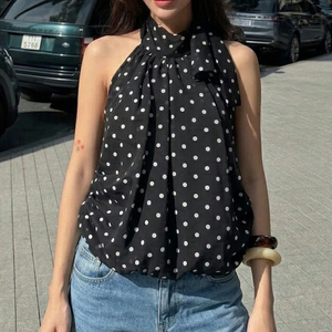 Wholesale Y2K Sexy Streetwear Polka Dot Halter Neck High Collar <b>Bubble</b> Hem Tank <b>Top</b> for Women - Product Image 2