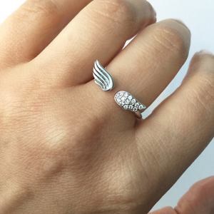 Симпатичные Регулируемые кольца хорошая цена 925 стерлингового серебра белого золота циркон Крылья ангела кольцо - Product Image 5