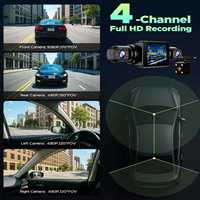 Caméra de tableau de bord DVR pour voiture à 4 caméras avec vision nocturne de 2 pouces, enregistrement en boucle, caméra de recul 4 canaux 720+480+480+480p, enregistreur vidéo