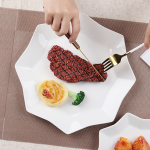 Platos de cena con borde de oro blanco de cerámica de nueva forma, plato único de porcelana fina para fiesta de boda - Product Image 2