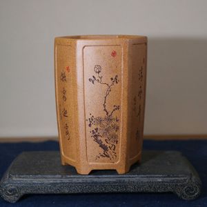 Maceta Hexagonal de Arcilla Morada para Orquídeas, Hecha a Mano al Estilo Su Bing, Cocida al Horno de Leña - Product Image 4