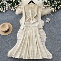 Nouvelle Robe Tricotée Décontractée pour Femme Automne Hiver, Taille Empire, Longueur Genou, Respirante, Boutonnée, Manches Longues