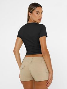 Camisetas de manga corta para mujer Verano básico 2025 Tops de entrenamiento Cuello redondo Gimnasio Crop Tops Ropa de moda - Product Image 3