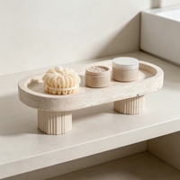 Plateau de salle de bain en marbre naturel de qualité supérieure, un organisateur de comptoir de vanité décoratif moderne et élégant, idéal pour le rangement des cosmétiques.