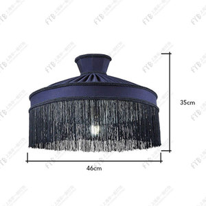 Suspension luminaire design japonais en forme de yourte mongole avec pompon bleu, 460mm 600mm 700mm 800mm, pour salle à manger, salon, villa, maison d'hôtes - Product Image 4