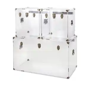 Amazing large clear acrylic storage box plexiglass Chest / Trunk with gold metal buttons for living room coffee or Side table