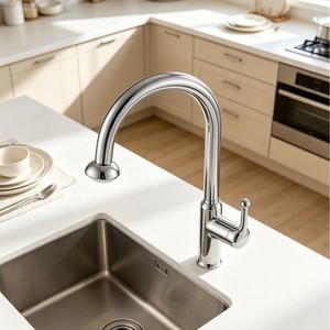 Brass Kitchen Faucet Single Handle Pull Out <b>Spray</b> Deck <b>Mounted</b> Minimalist Style Ceramic Valve Core - Product Image 2